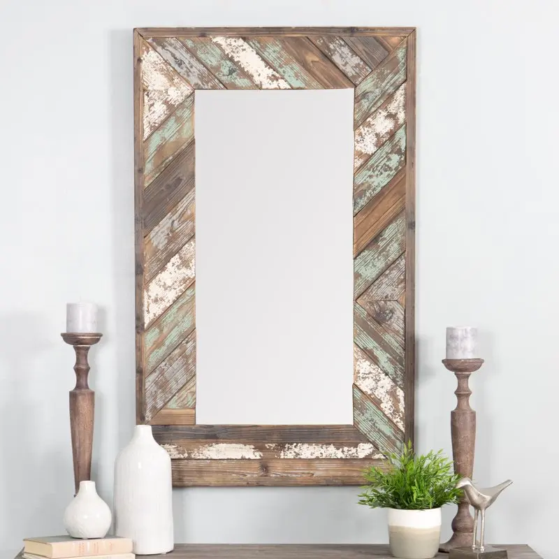 

Brogan Distressed Wood Slat Wall Mirror, Multi-colored, 43" x 26"