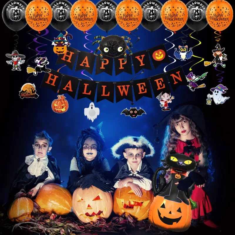 

1 Set Halloween Bar Party Decoration Ghost Pumpkin Head Black Bat Letter Set Balloon