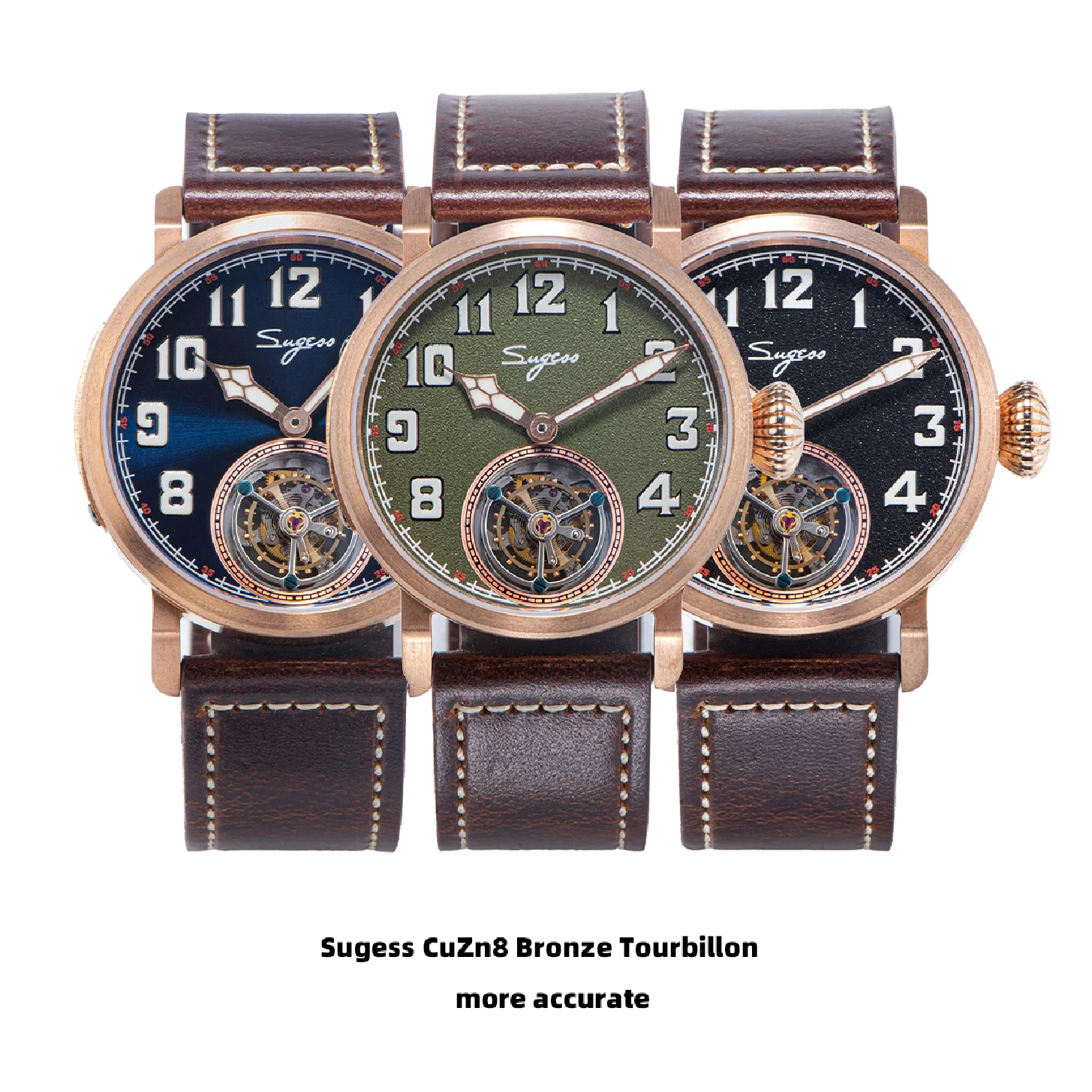 

Sugess Bronze Tourbillon Watch Seagull ST8230 Mechanical Hand Movement Mechanical Skeleton Wristwatches CuSn8 Case BGW9 Luminous