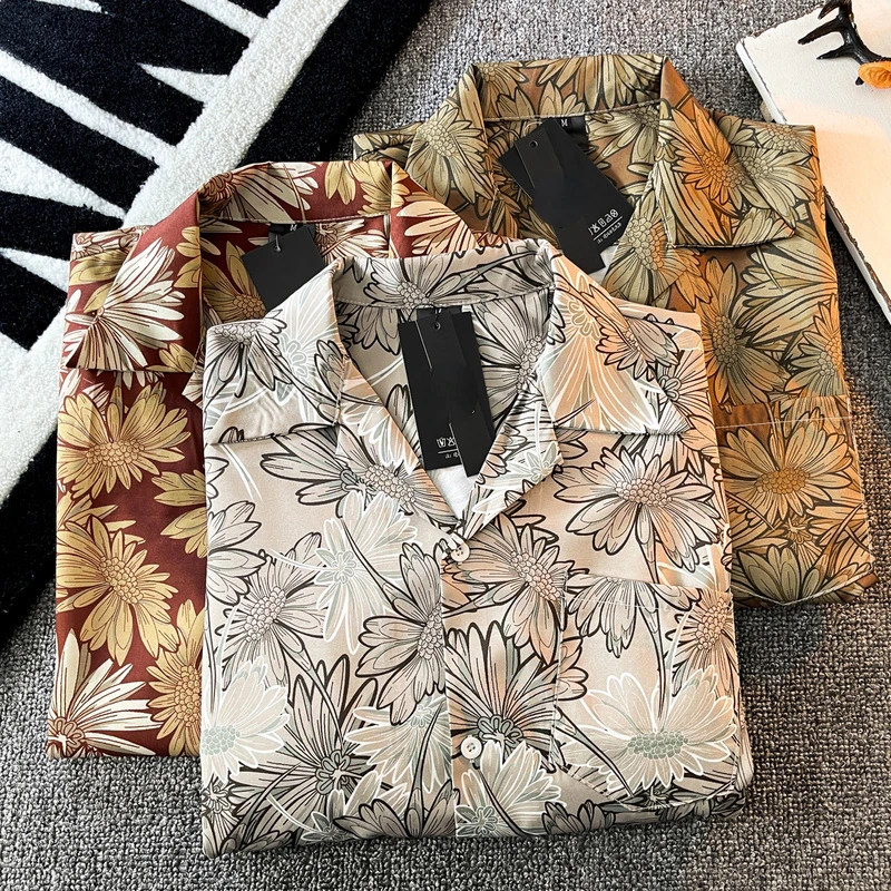 Рубашка мужская с цветочным принтом красивая летняя шикарная модная в стиле Ins