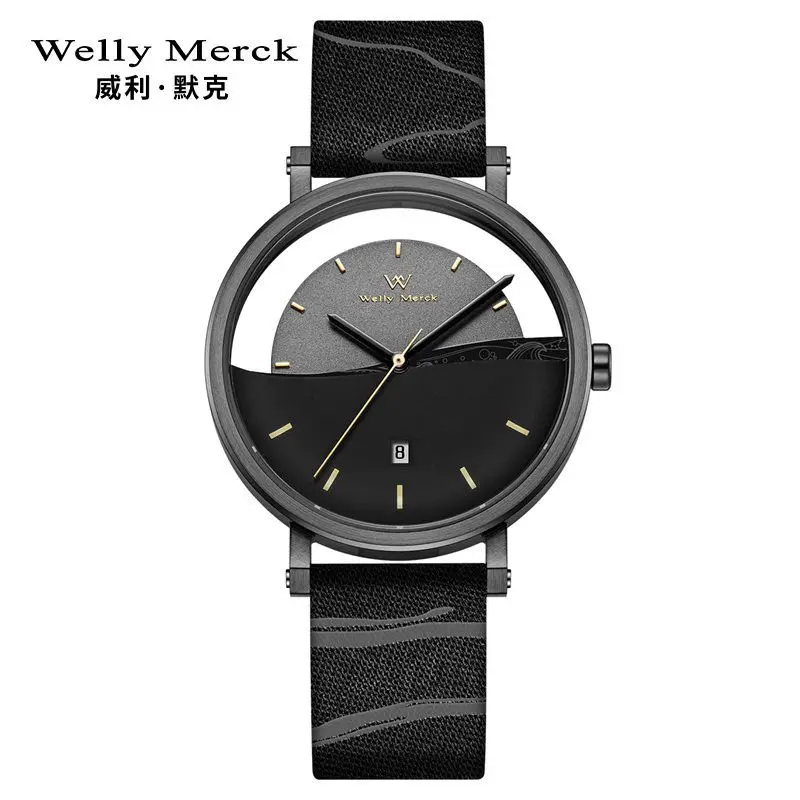 Оригинальные мужские кварцевые часы Welly Merck ажурные трендовые студенческие