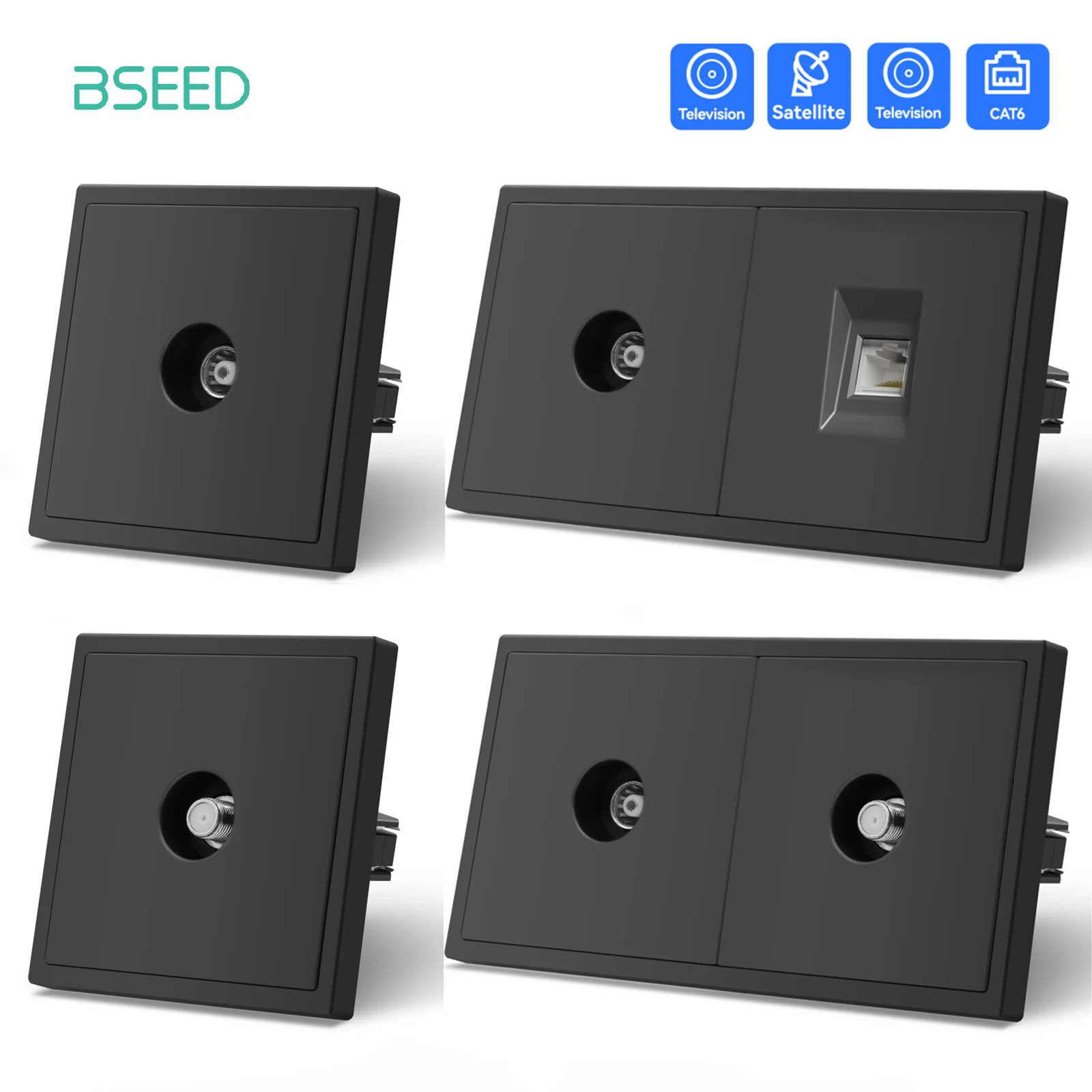 Фото Стандартная настенная розетка BSEED EU, ТВ-разъем RJ45, интернет-разъем, спутниковая розетка, стеклянная панель, телевизор, телефон, компьютер №1