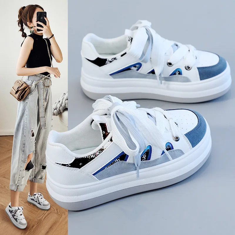 

Spring and autumn thin fashion white women's shoes 2022 new breathable sponge cake thick bottom heightened casual sneakers