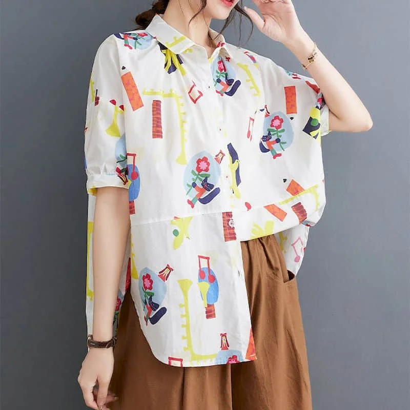 Рубашки с принтом для женщин винтажные рубашки поло короткими рукавами и