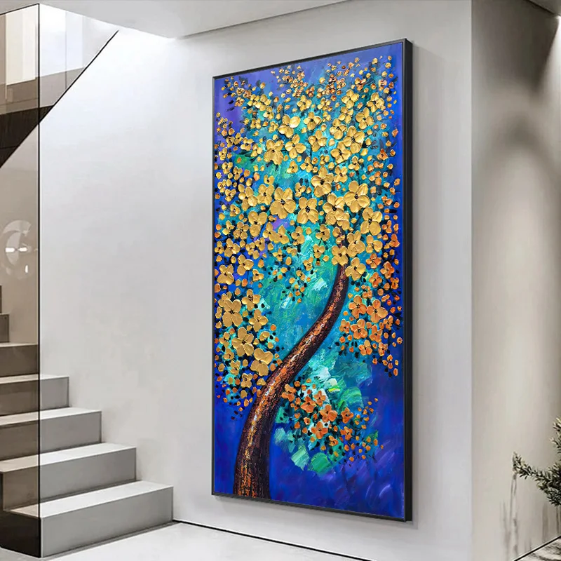 

Абстрактная Роскошная картина маслом с изображением цветов богатых деревьев удачи, настенный художественный постер, картина для гостиной, ...