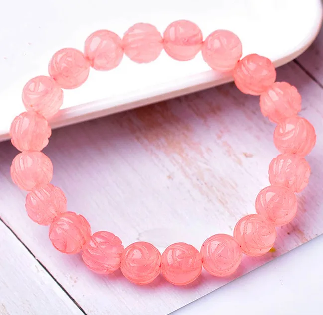 

Натуральный розовый кварц бусины «Лотос» браслет 8 мм 10 мм Женская мода розовый кварц драгоценный камень ювелирные изделия AAAAA