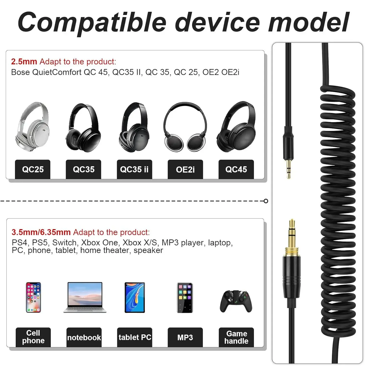 Фото Для BOSE QuietComfort 25 QC35II QC45 NC700 OE2 OE2i кабель для наушников 2,5 мм интерфейсный пружинный аудиокабель №3