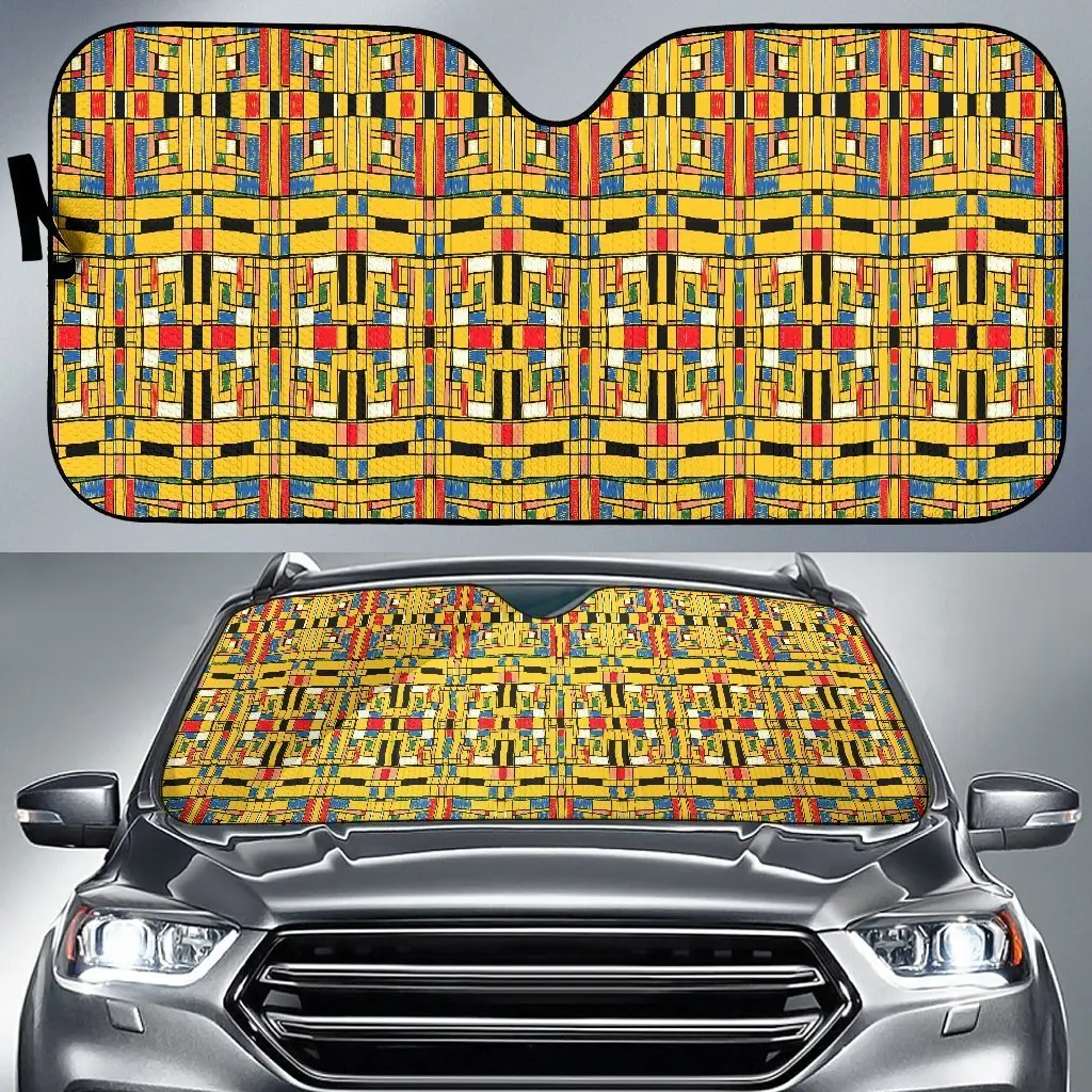 

Yellow Mondrian Pattern Print Auto Sun Shade Car Windshield Window Cover Sunshade