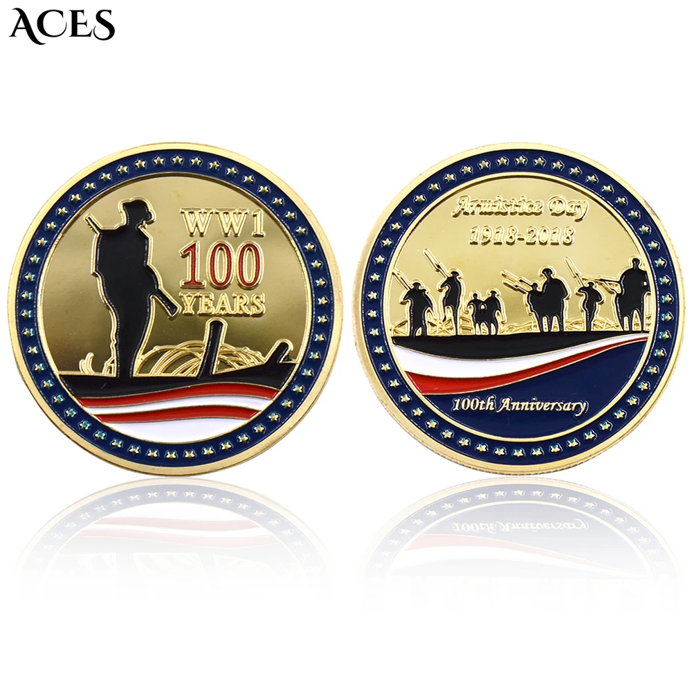 

Coin Commemorating The 100th Anniversary of The Armistice of World War I Gold Plated Paint Badge