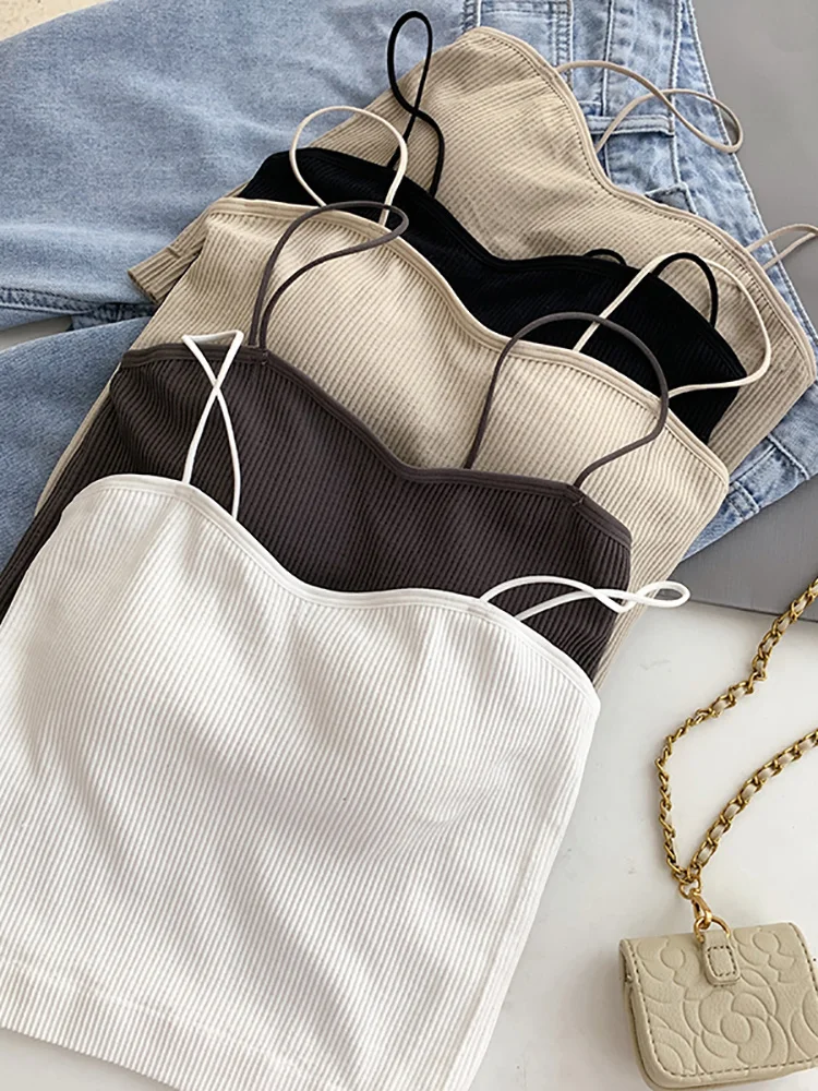 

Heliar Tops Women 2022 Cotton Basic Crop Tops Strapy Padded Bra Female Camis Slim Tank Tops Knitted Women Tube Tops Summer