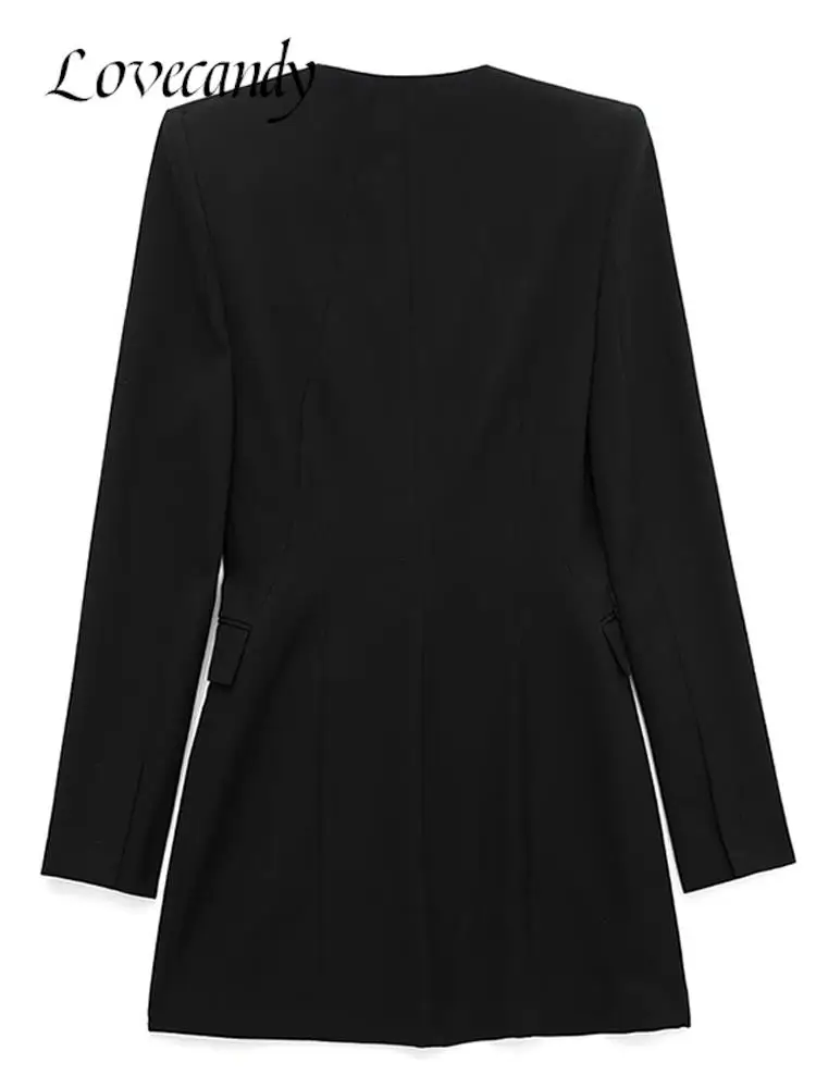 

Платье-Блейзер женское с длинным рукавом, повседневное однотонное черное платье-трапеция с V-образным вырезом, элегантное офисное весеннее ...