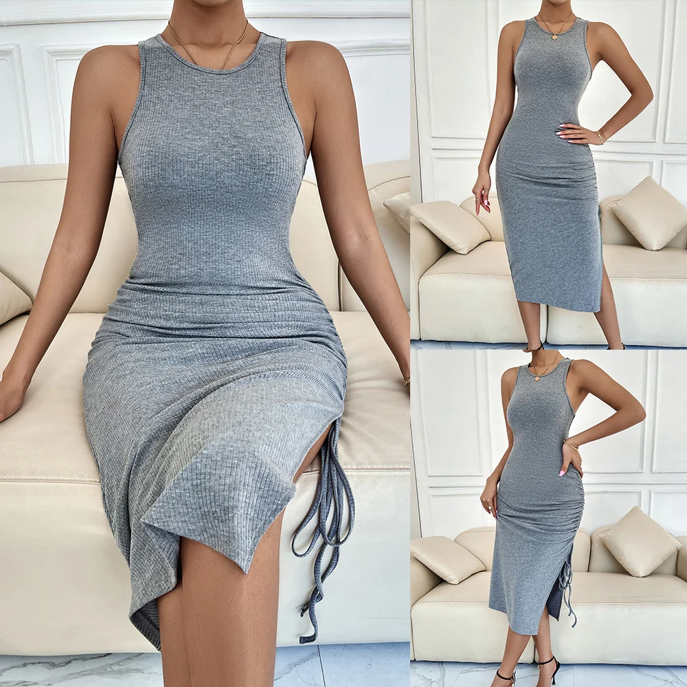 

Casual elegant sexy slim print dress, summer fashion new vest line skirt station women's knitted dress befree roupas feminin