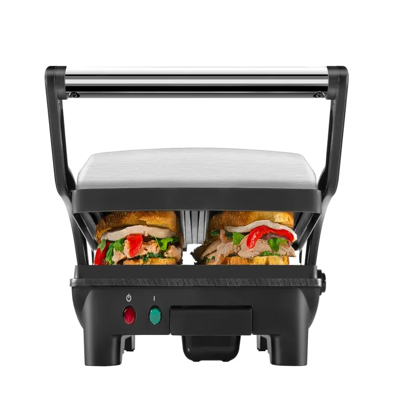 

3-in-1 Electric Indoor Panini Press & Grill, 4-Slice Sandwich Press, Opens 180° for Grilling