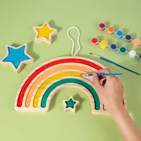 ins nordic style wooden rainbow pentagram wall pendant wooden graffiti toys wholesale building blocks puzzle early education