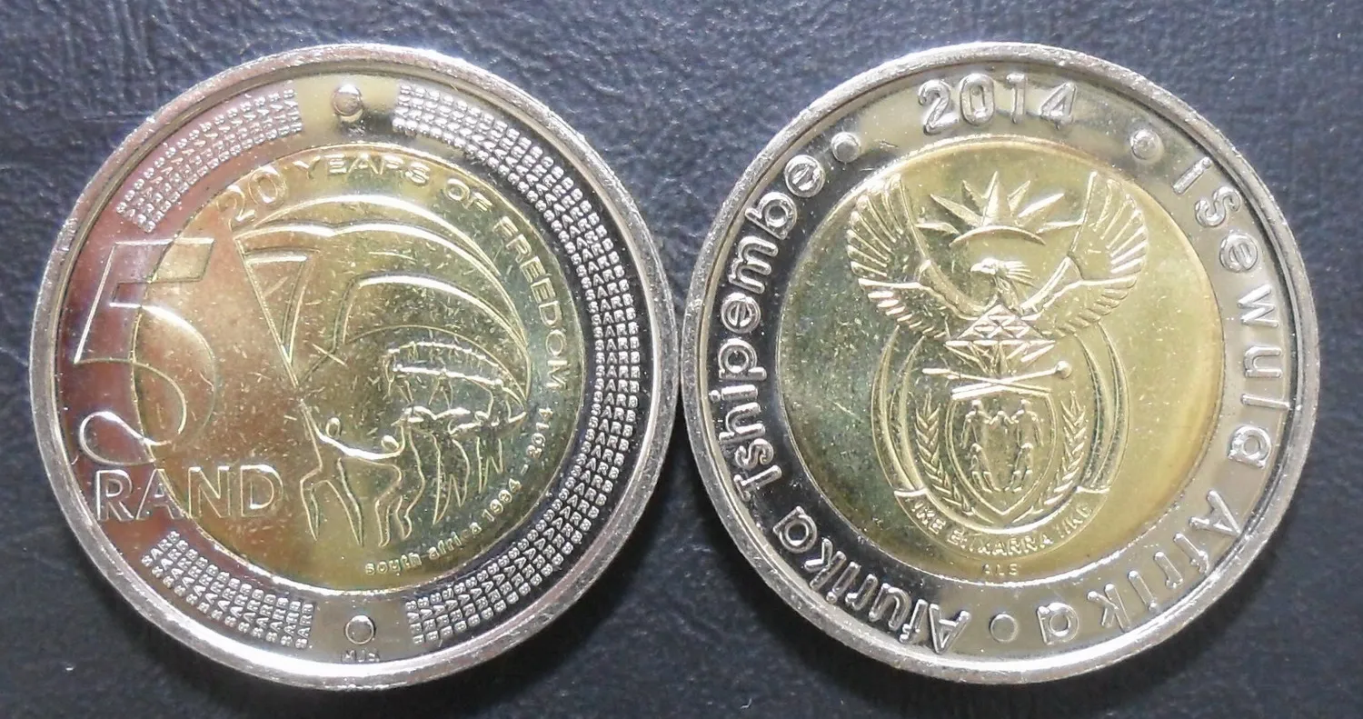 

South Africa's 20 Th Anniversary of Free Democratization in 2014 5 Rand Two-Tone Circulation Commemorative Coin