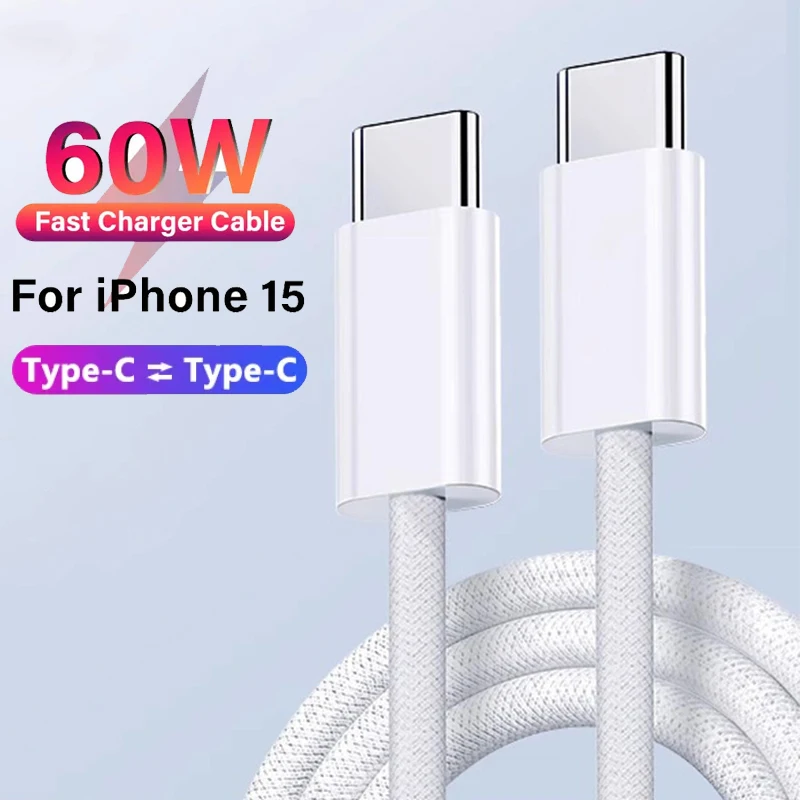 

PD 60W 3A USB C to Type C Cable Weaving Fast Charger Cable For iPhone 15 15 Pro Plus Pro MAX Samsung S22 23 Type C Data Line