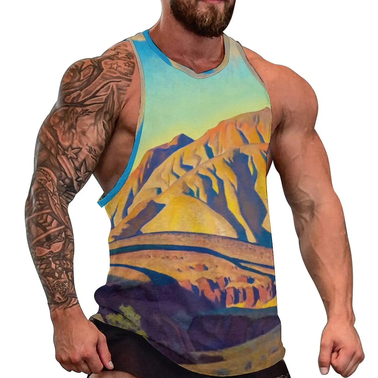 

Mountain Range Daily Tank Top Desert Art Print Workout Tops Man Custom Trendy Sleeveless Vests Big Size