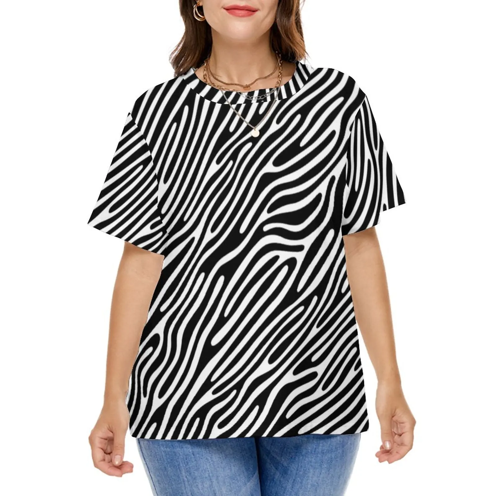 Zebra Strip Druck T Shirts Black And White Street Style T-Shirt Short Sleeve Funny Tees Plus Size 7XL 8XL Graphic Tops Gift