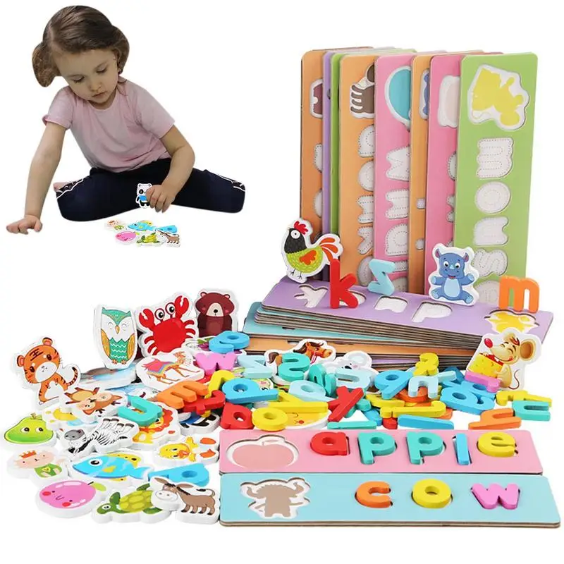 

Kids Words Spelling Toy Set Wood Flashcards Sight Words Matching Toys With Cards Letters Alphabets Matching Game Toys Letter