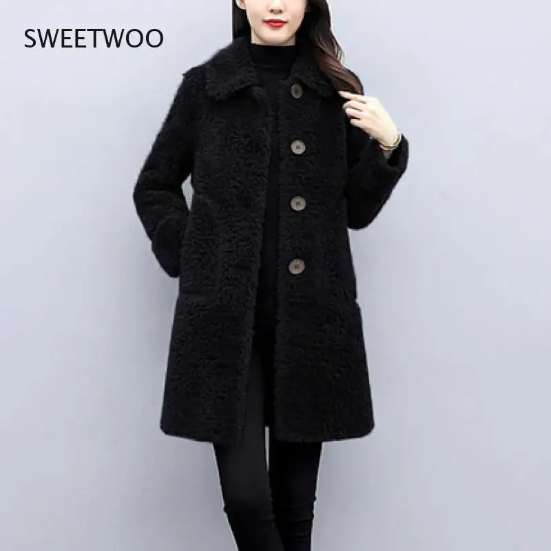 Winter Jacket Women Warm Faux Fur Lambswool Plush Coats Female Outerwear Korean Fashion Ladies Cardigans Long Sleeve Clothing