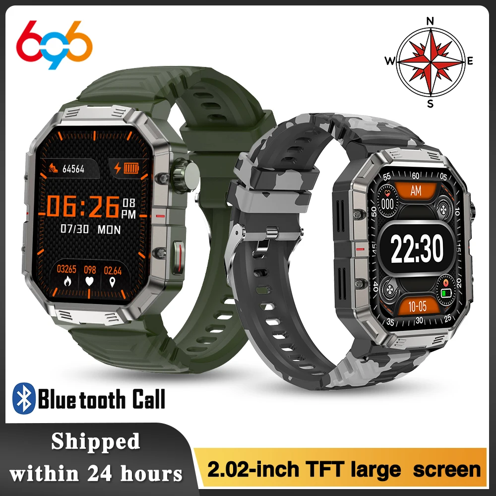 

New Outdoors Sports Men 2.02" Blue Tooth Call Smart Watch Heart Rate IP68 Waterproof Watches Compass Music 2023 Games Smartwatch