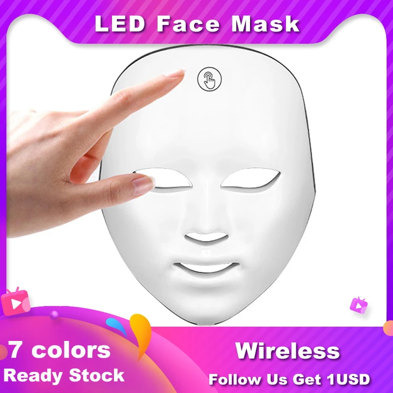

Маска светодиодная аккумуляторная для лица, 7 цветов, от акне