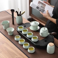 ru kiln kung fu tea set set household complete set bamboo tea tray creative zen living room tea making ceramic