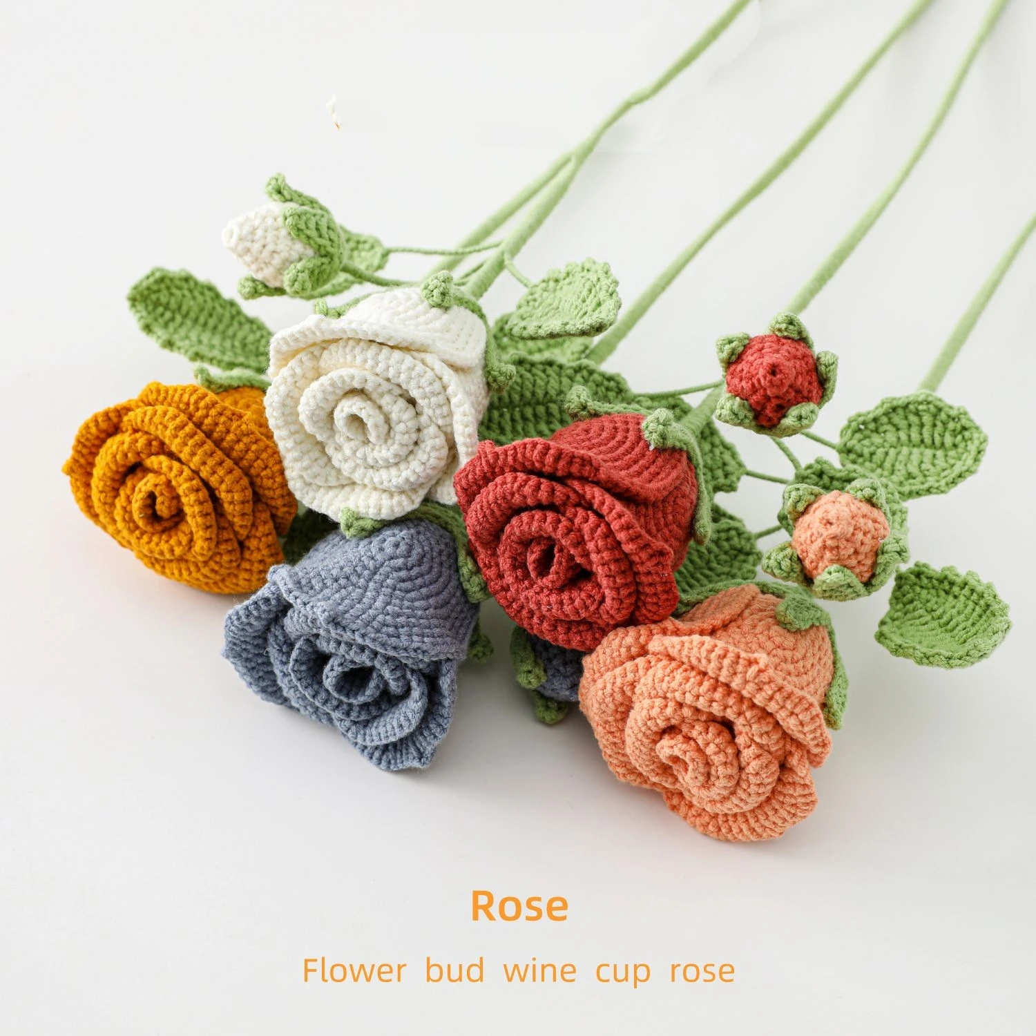 10 PCS Artificial Knitting Roses Flowers With Bud Red Wedding Decoration Valentine's Day Gift Home Decoration