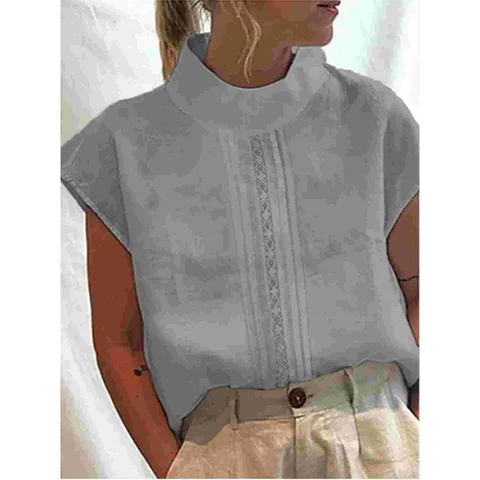 Vintage Tops Mujer Women Blouse Solid Cotton Linen Summer Casual Chic Tunic Hallow Lace Patchwork Oversized White Blouses Blusas