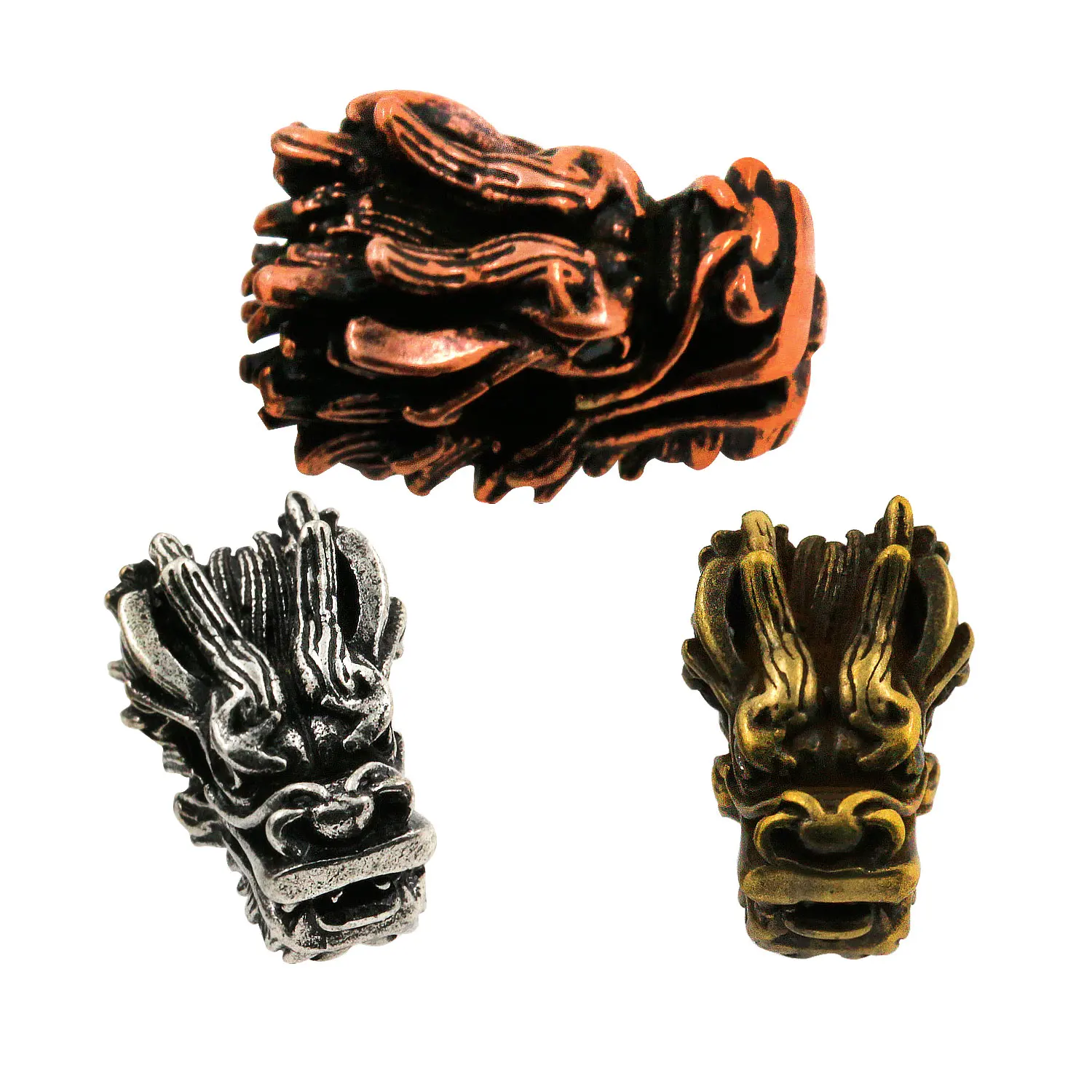 

Classic Antique Color Oriental Dragon Head Accessories Men's DIY Made Bracelet Jewelry Pendant EDC Keychain Decorative Lanyard