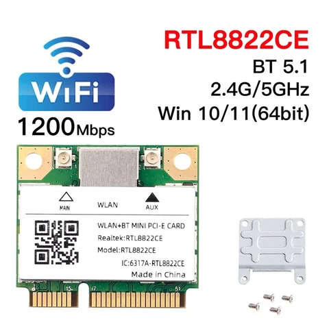 ГОРЯЧИЙ! Двухдиапазонный мини-Pcie RTL8822CE 1200 Мбит/с Wi-Fi-карта Bluetooth 5, 1 беспроводной адаптер 802.11ac для ноутбука/ПК Wind 10/11