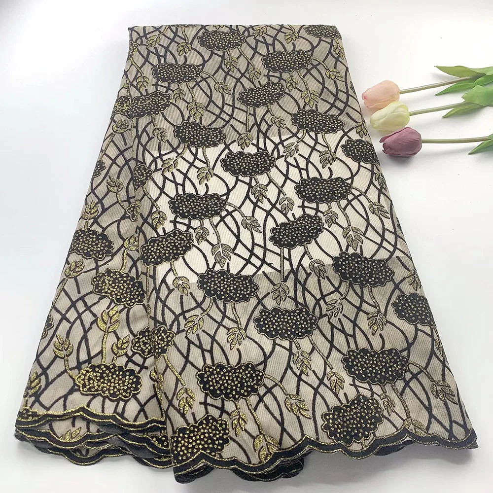 

Sparkling African Sequins Lace Fabric Double Layer Handcut Flocking Velevt Lace Fabric French Tulle Lace For Nigerian Wedding