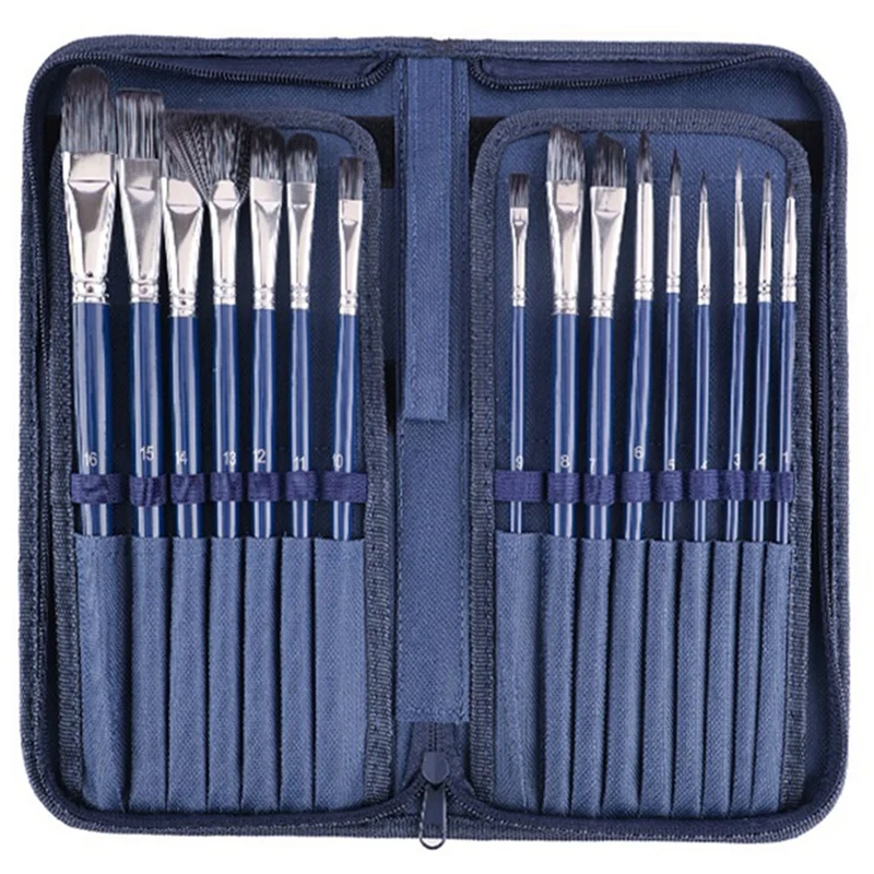 

Paint Brush Set, 16 Round Nylon Brushes, Suitable For Acrylic Oil Watercolor, Facial Nail Art, And Rock Painting