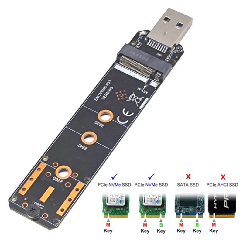 Адаптер NVME USB M.2 NVMe на 3 1 адаптер SSD 10 Гбит/с USB3.1 Gen 2 RTL9210 чипы для M Key M2 2230 2242 2260