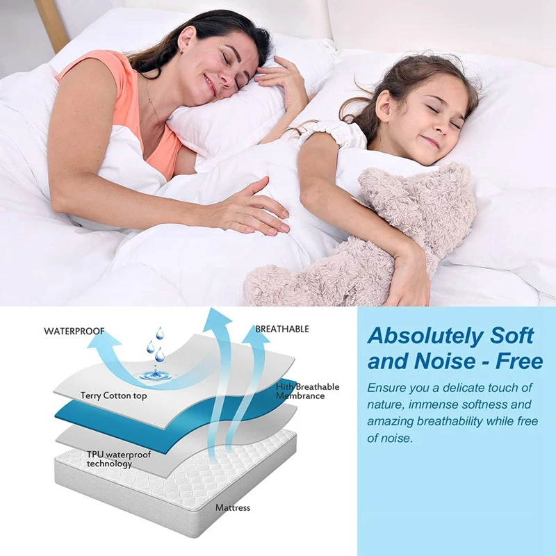 Защитный чехол на матрас Queen Size - водонепроницаемый покрывало из чистого хлопка гладкое мягкое кровать 60X80X18 дюймов.