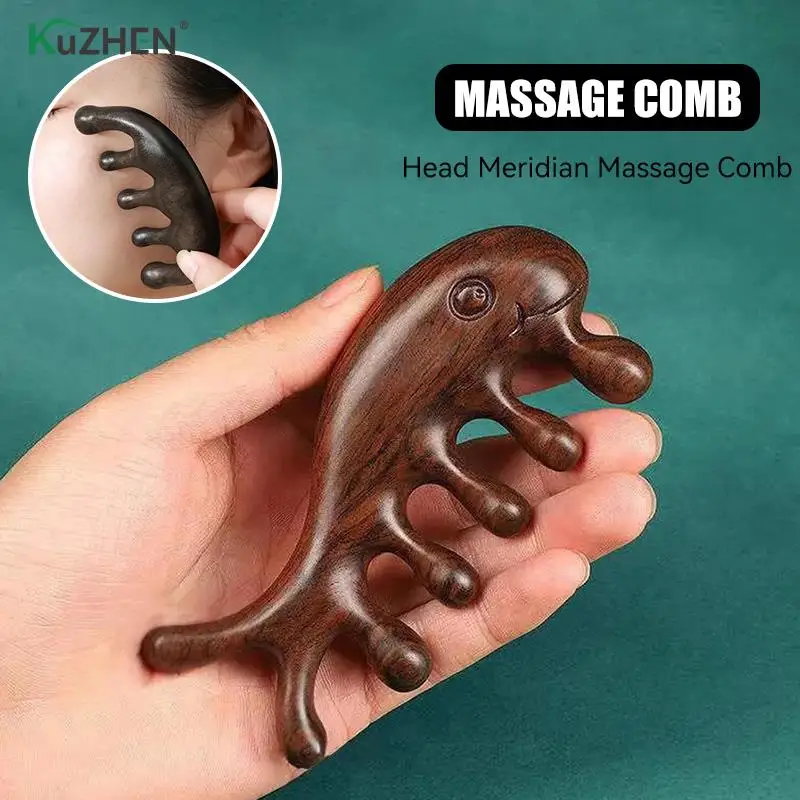 

Head Meridian Massage Comb Green Sandalwood Animal Shape Whale Acupuncture Therapy Blood Circulation Anti-static Smooth Hair