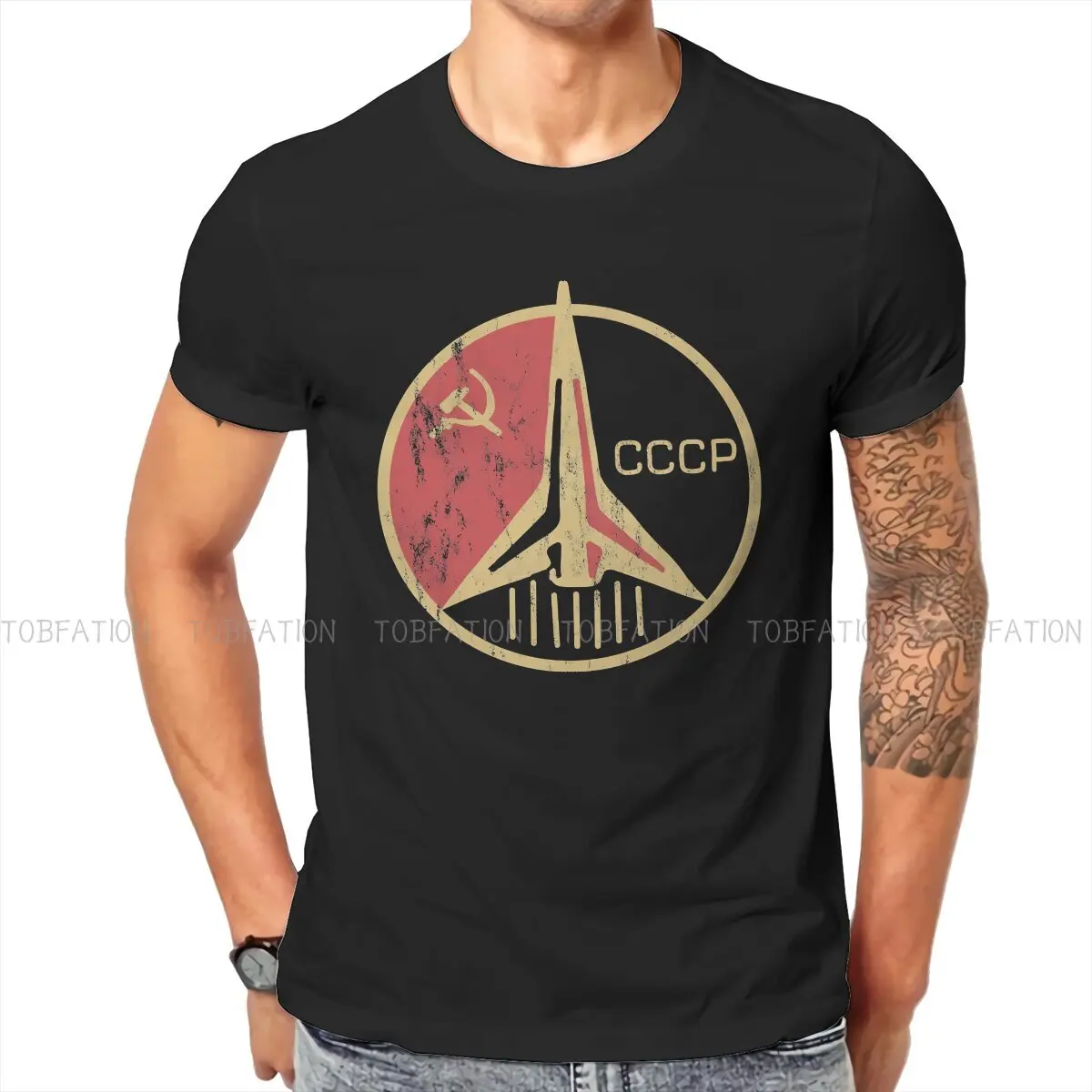 

Retro Cosmonaut Mission Badge Retro TShirt For Male Russian USSR CCCP Camisetas Novelty T Shirt Comfortable Printed Fluffy