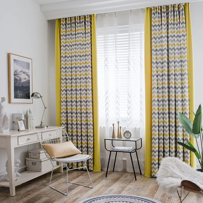 

New Curtains Nordic Wind Wave Curtains Living Room Bedroom Bay Window Floor-to-ceiling Window Blackout Cloth lxj