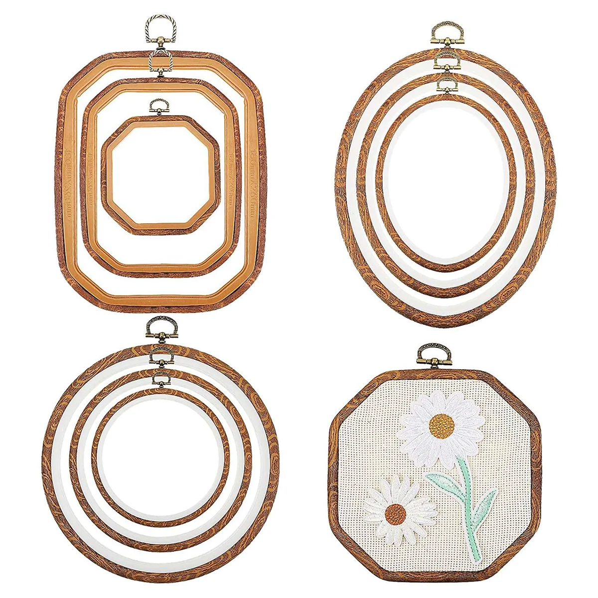 

9Pcs Embroidery Hoops Imitated Wood Display Frame Circle Oval Octagonal for Art Craft Sewing and Hanging Ornaments Decor