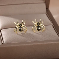 hiphop punk geometric insect spider bee stud earrings for women men cubic zirconia animals tiger earring trendy jewelry bff