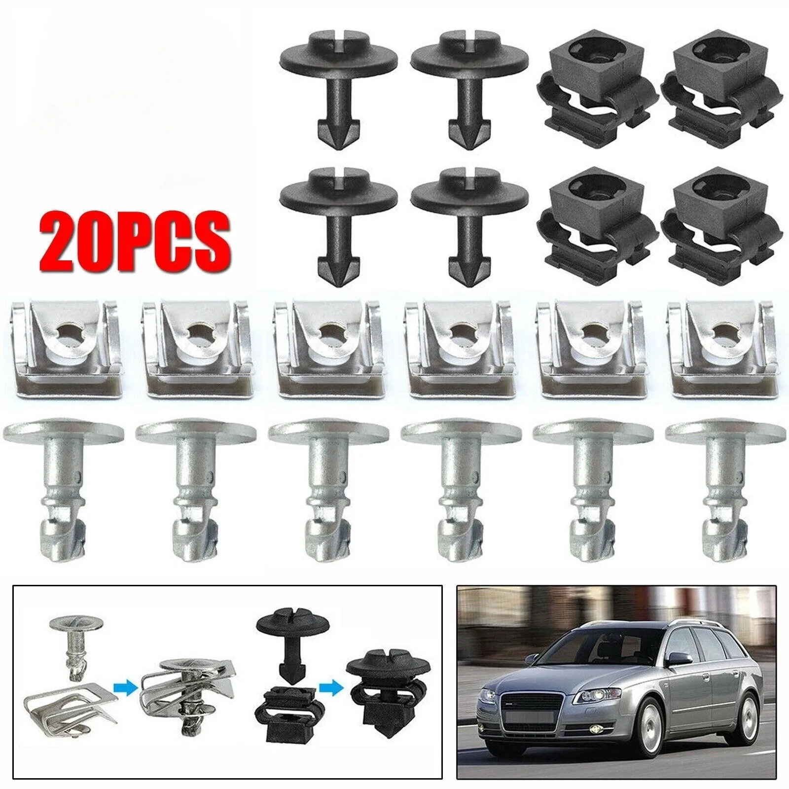 

Car Undertray Guard Engine Under Cover Hood Snap Fixing Clips & Screws 8D0805960 8D0805121 For AUDI A4 A6 For VW Passat B5