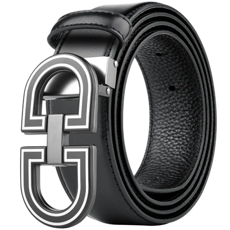 Ремень мужской из воловьей кожи Модный благородный пояс с черной текстурой