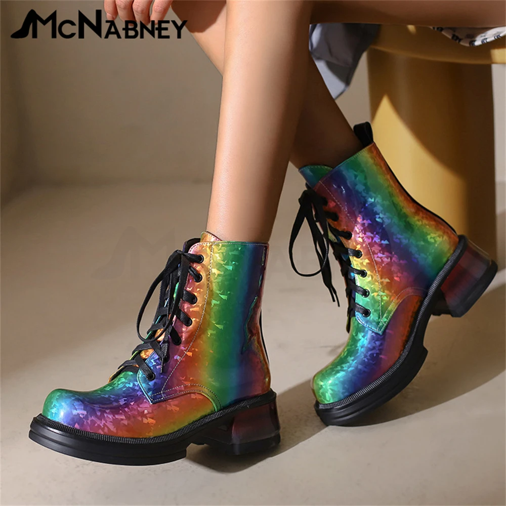Fashion Women Boots Modern Boots Mid Heel Women's Boots Round Toe Lace Up Women's Shoes Novelty Style Boots for Ladies New In