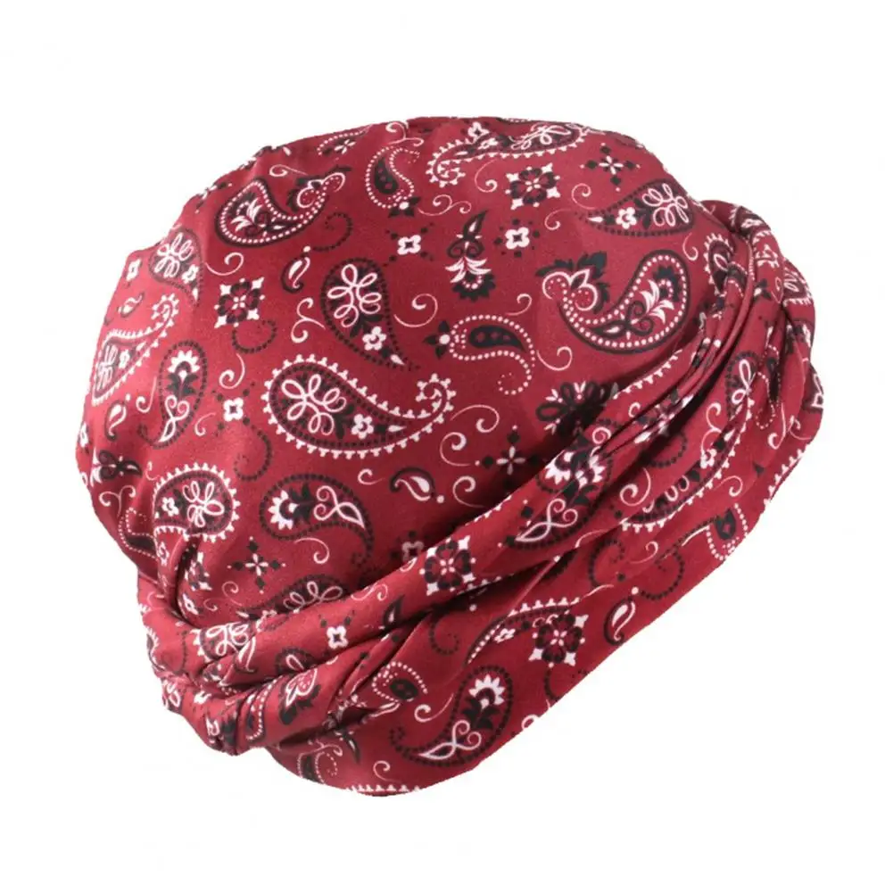 

Men Turban Hat Bohemian Cashew Flower Print Men's Turban Hat Double Layer Satin Headwrap for Hip-hop Style Beanie Comfort