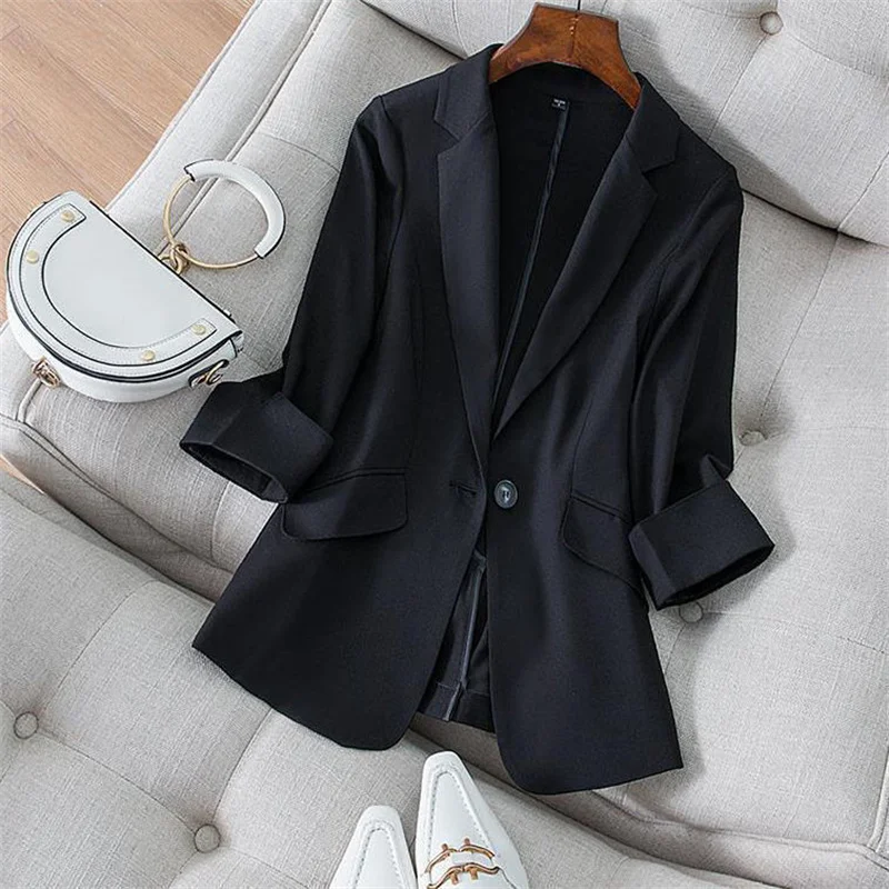 Women Blazer 2023 New Fashion Spring Summer Three-Quarter Sleeve Thin Suits Jacket Ladies Casual Work Blazers Coat Female Tops