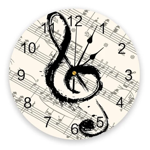 Круглые Настенные часы с музыкальными нотами, креативный домашний декор, кварцевые настенные цифровые часы с иглой для гостиной, Подвесные часы