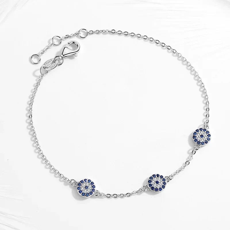 Фото Браслеты KALETINE Good Luck Evil Eye для женщин, браслет для пары из стерлингового серебра 925 пробы, синий круглый браслет с синим кристаллом CZ, ювелирные изделия №3