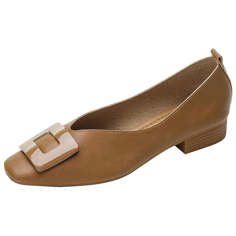 

2023 colour blocking square buckle single shoes female daily college style round head shallow mouth low heel fashion shoes