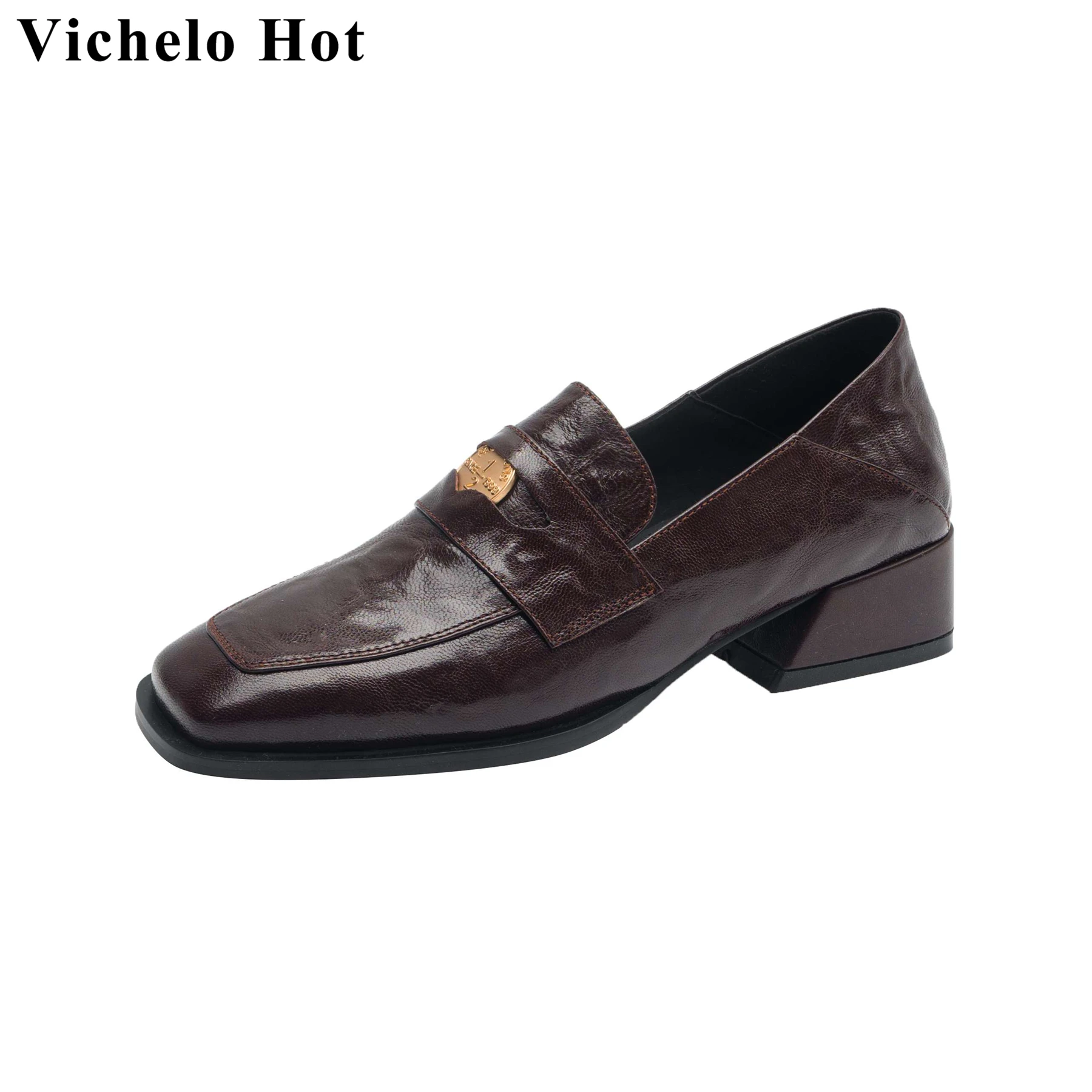 Популярные весенние туфли Vichelo из овечьей кожи без застежек на среднем каблуке