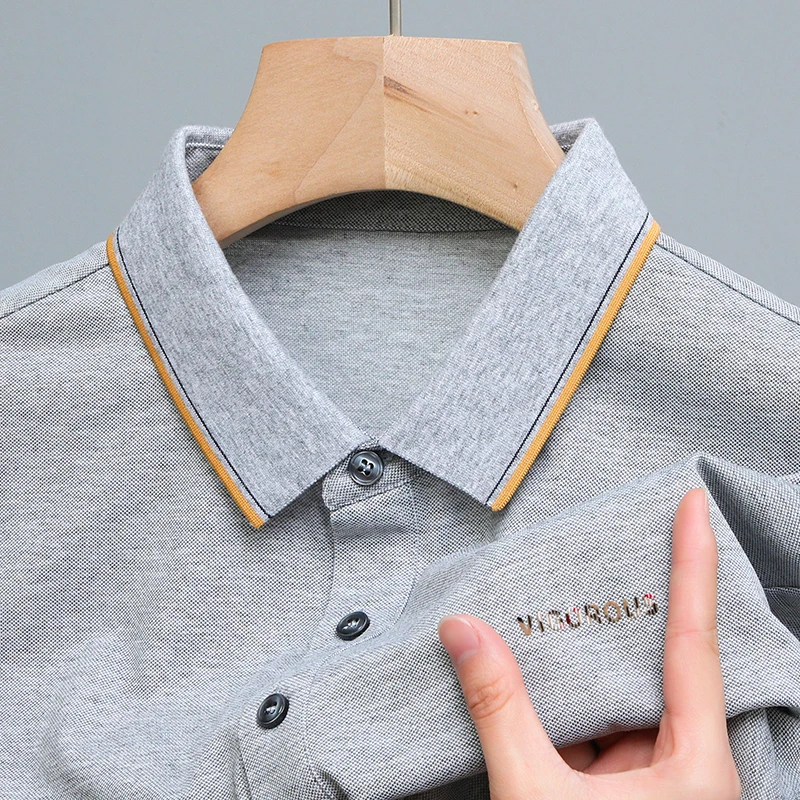 

High Grade Mercerized Cotton Men's Polo Shirt Lapel Print T-Shirt Korean Casual Fashion Short Sleeved Summer Versatile Clothing